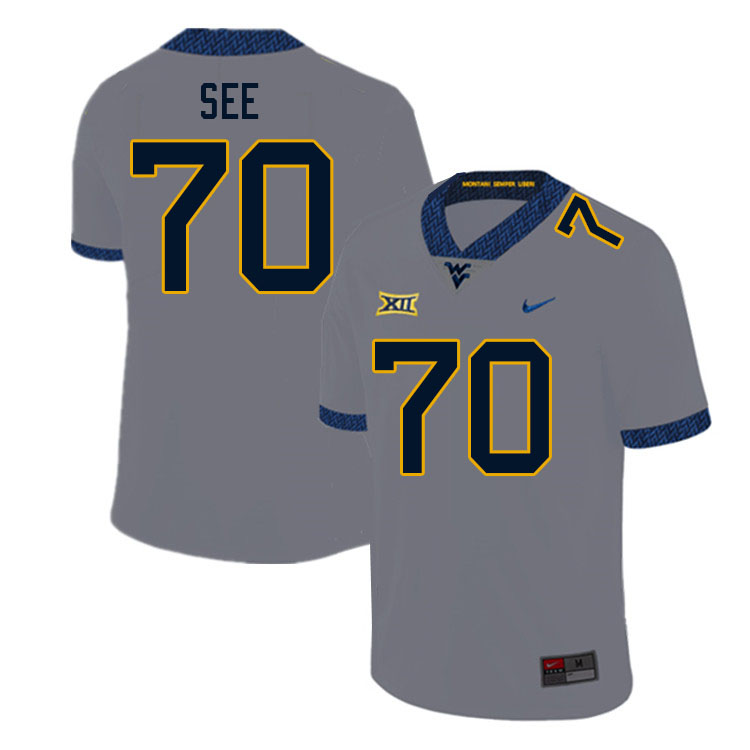 NCAA Men's Shaun See West Virginia Mountaineers Gray #70 Nike Stitched Football College Authentic Jersey JN23R62WR